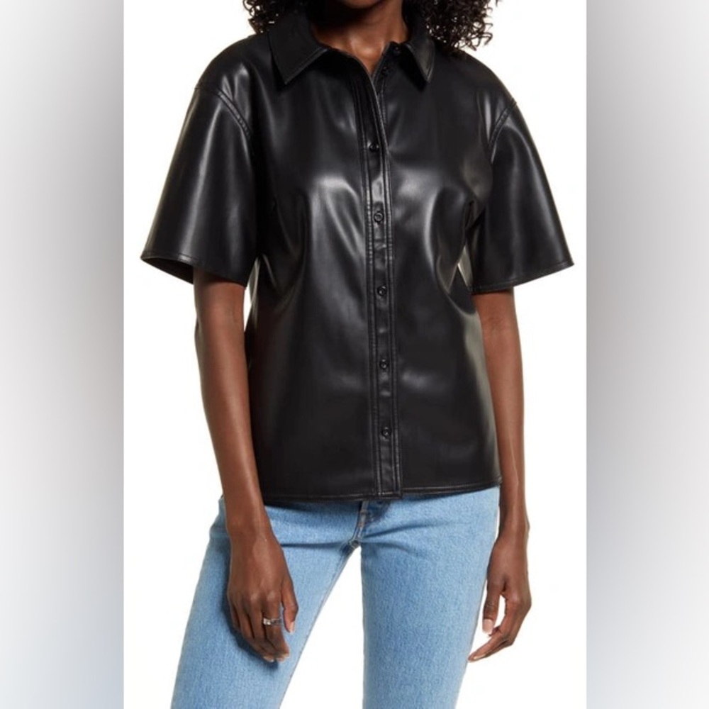 OPEN EDIT FAUX LEATHER SHIRT